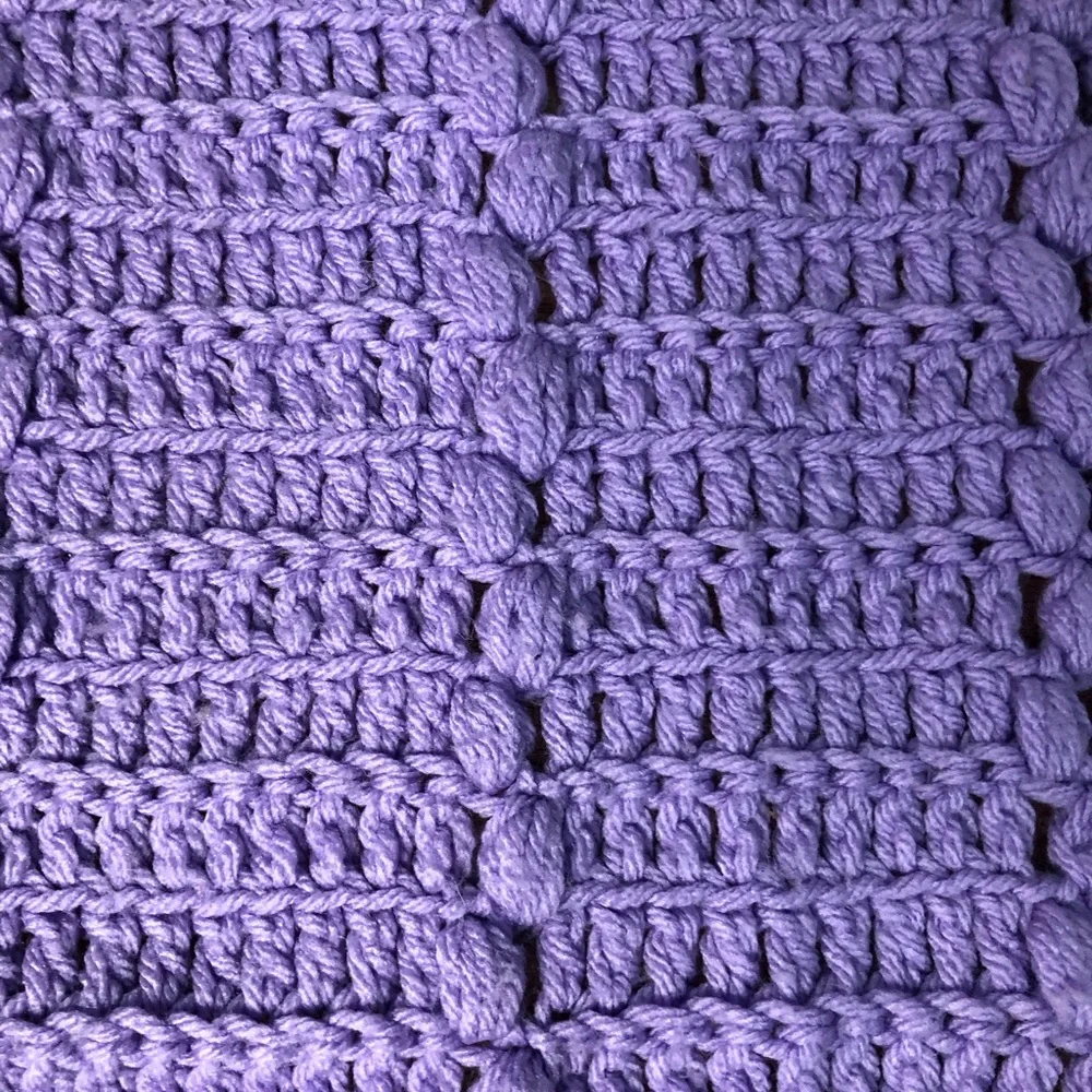 Baby blanket handmade crochet purple with‎ white multicolor trim 38” x 38”